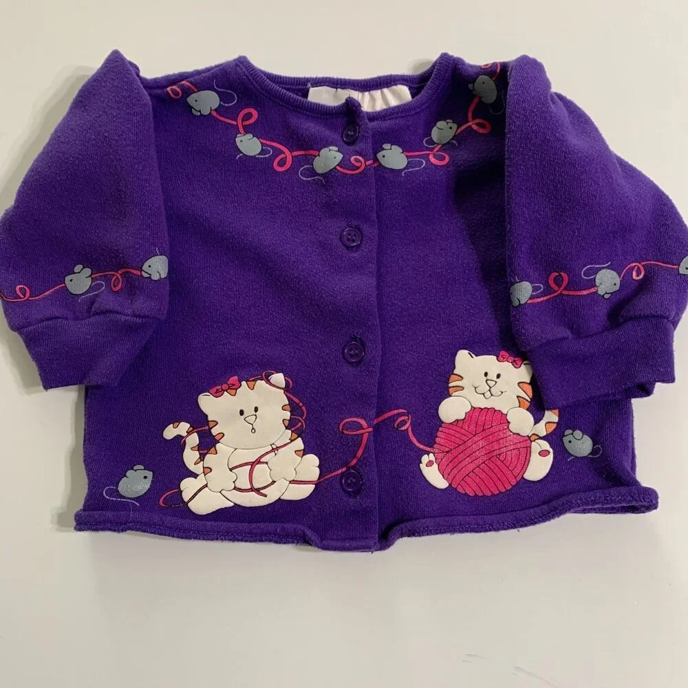 Funkins Girls Cardigan Button Purple Cat Mouse 6mos Vintage